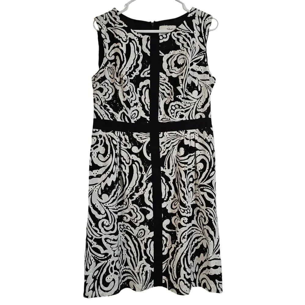 Tabitha‎ Anthropologie Black White Eyelet Dress10 Knee-Length Sleeveless Cotton